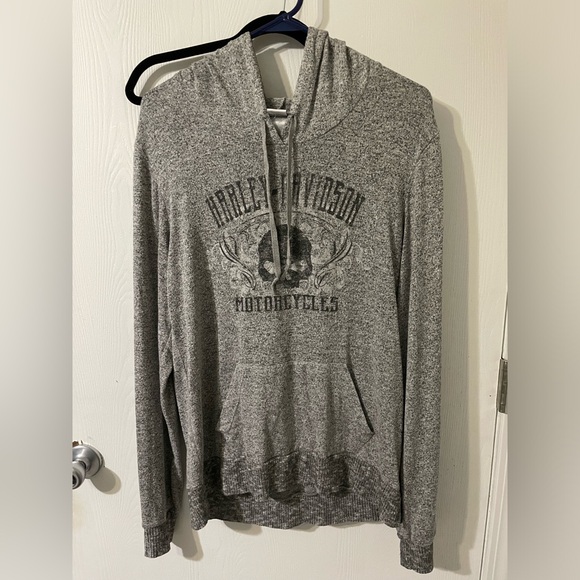 Harley-Davidson Tops - Harley-Davidson Gray, black wording, pullover, hooded, long sleeve, medium, EUC